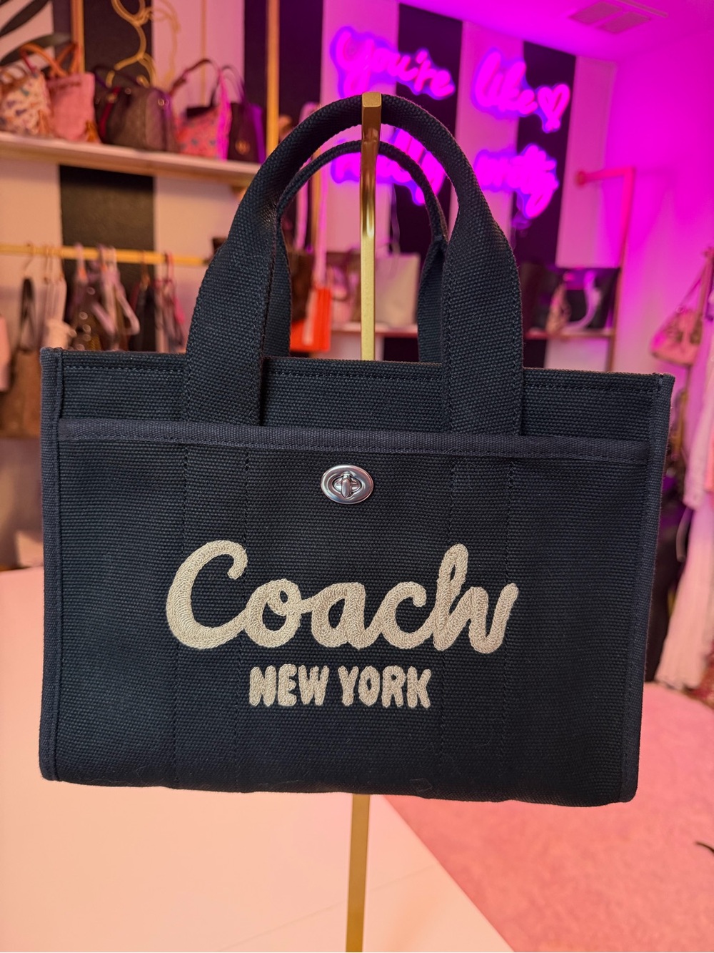 Coach CP164 Black Canvas Mini Cargo Tote Bag New YorkEmbroidered Logo Authentic